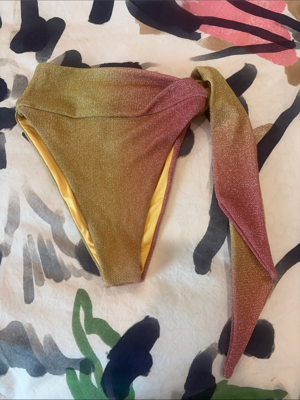 Beach Riot Island Pink Shine Ombre Metallic Bikini Bottom Gold Pink